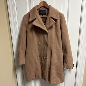 Vintage 80s Pendleton 100% Wool Double Breasted Peacoat Jacket Womens 6 Tan USA